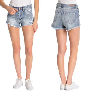 BlankNYC Light Wash High Rise Distressed Cut Off Denim Jean Shorts Size 28